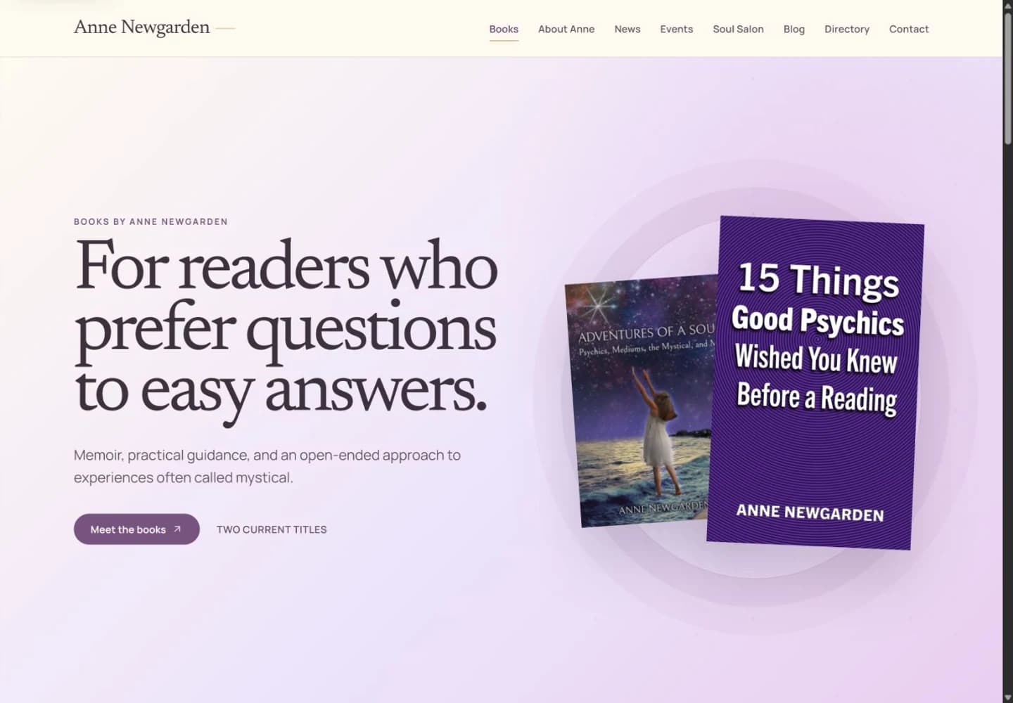Anne Newgarden books page with an editorial headline and two book covers
