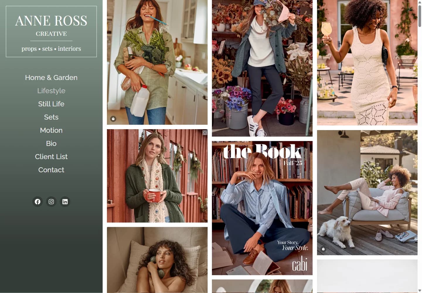 Anne Ross Creative Lifestyle gallery with colorful editorial photographs of models, flowers, food, and home scenes