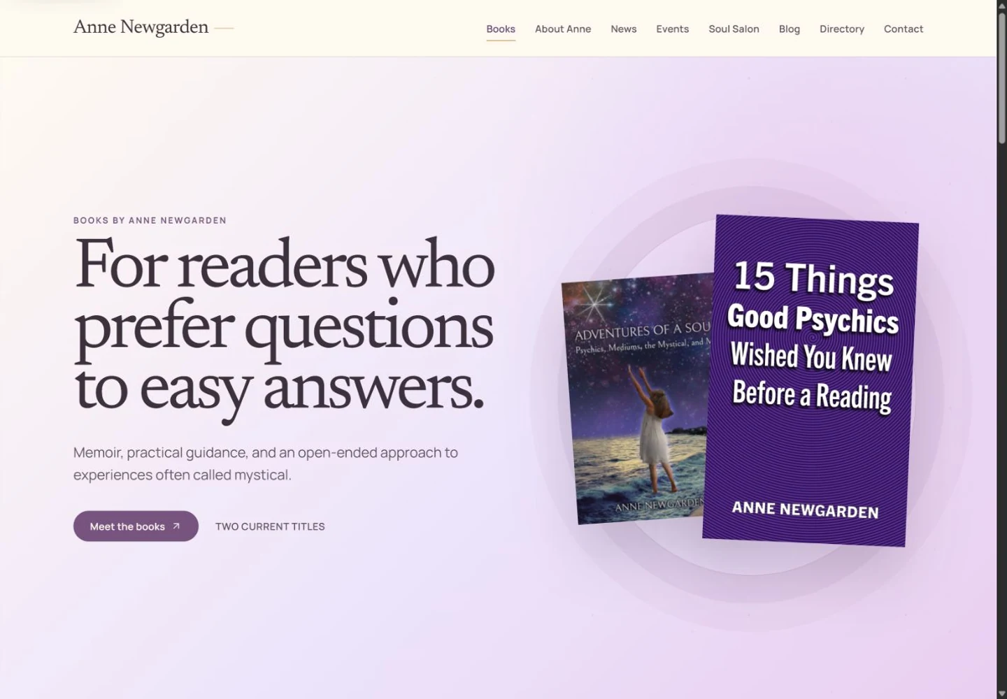 Anne Newgarden books page with an editorial headline and two book covers